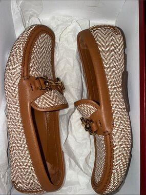 Salvatore Ferragamo Brown & White Woven Horsebit Loafers